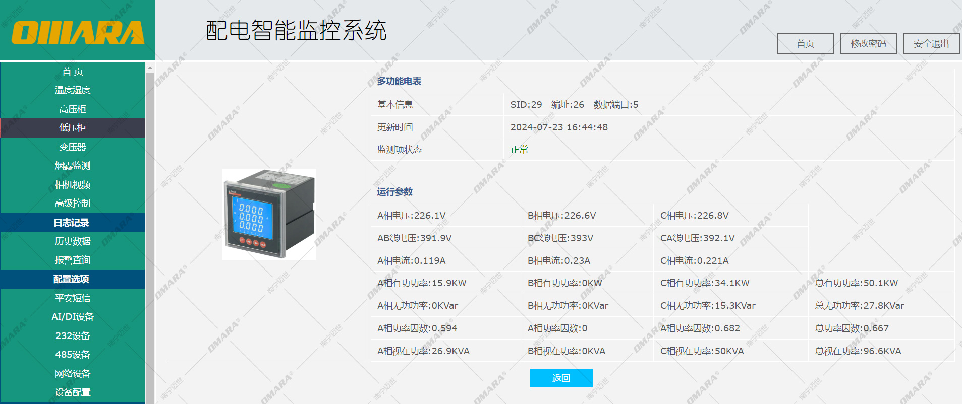 低压柜多功能电表监测参数